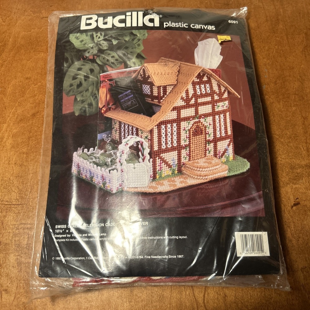 Vintage Bucilla Swiss Chalet Tissue Cover Caddy KIT 10.5x8